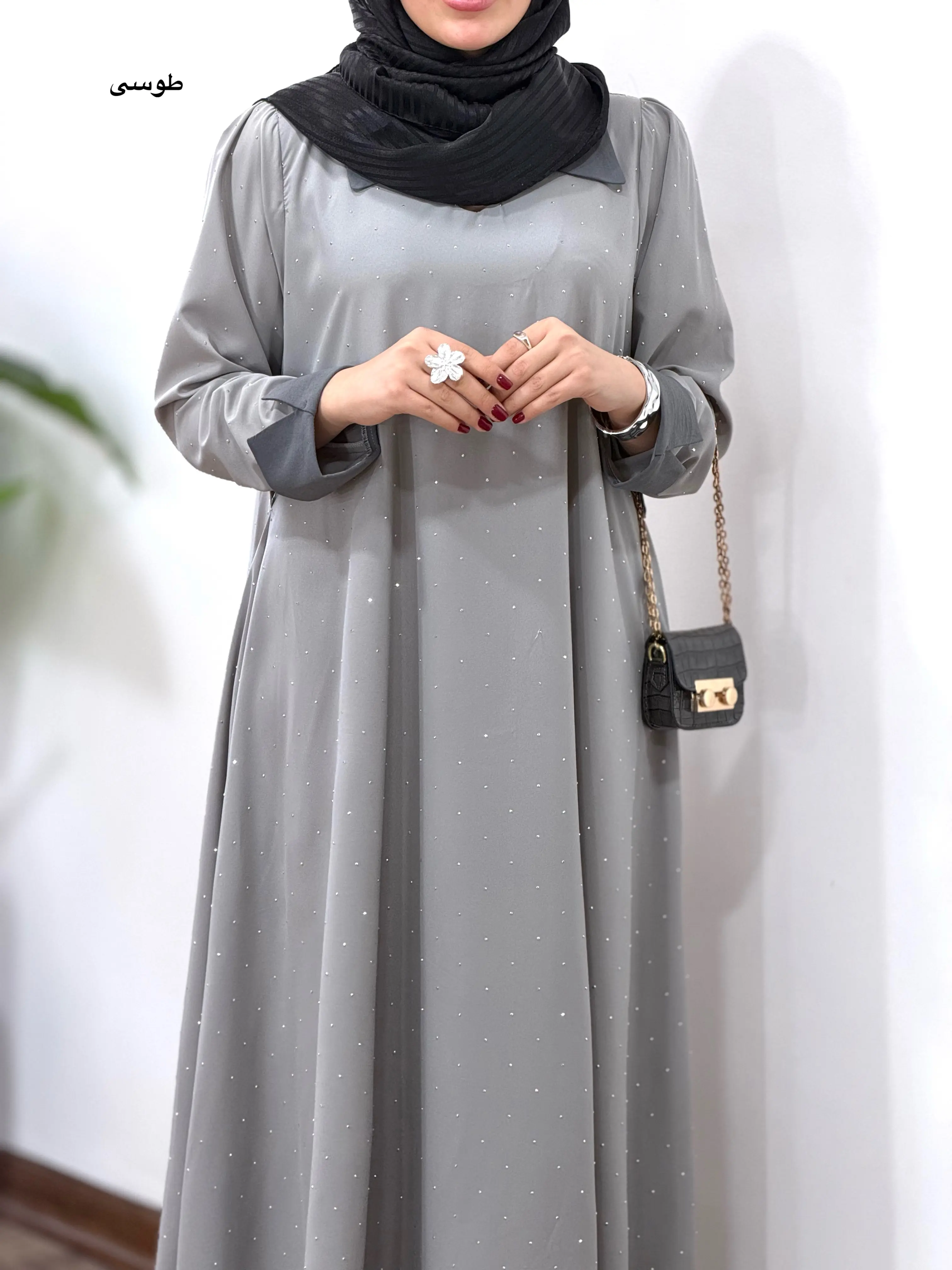 پیراهن مانتویی بلند نگین